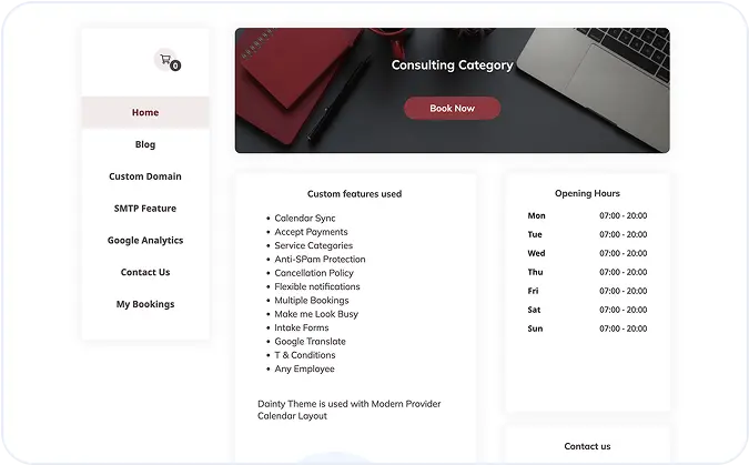 Consulting booking page template preview
