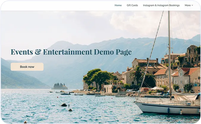 Events booking page template preview