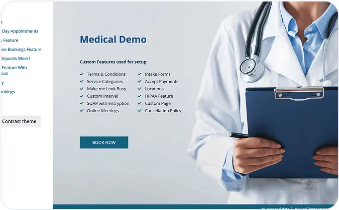 Medical clinic booking page template preview