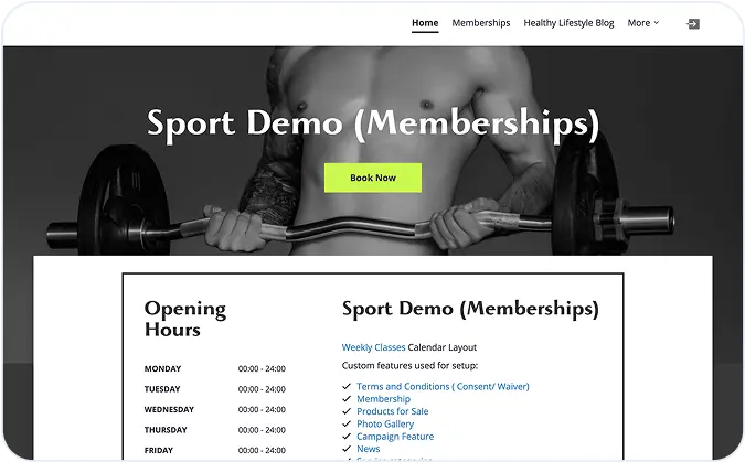 Sports & fitness booking page template preview